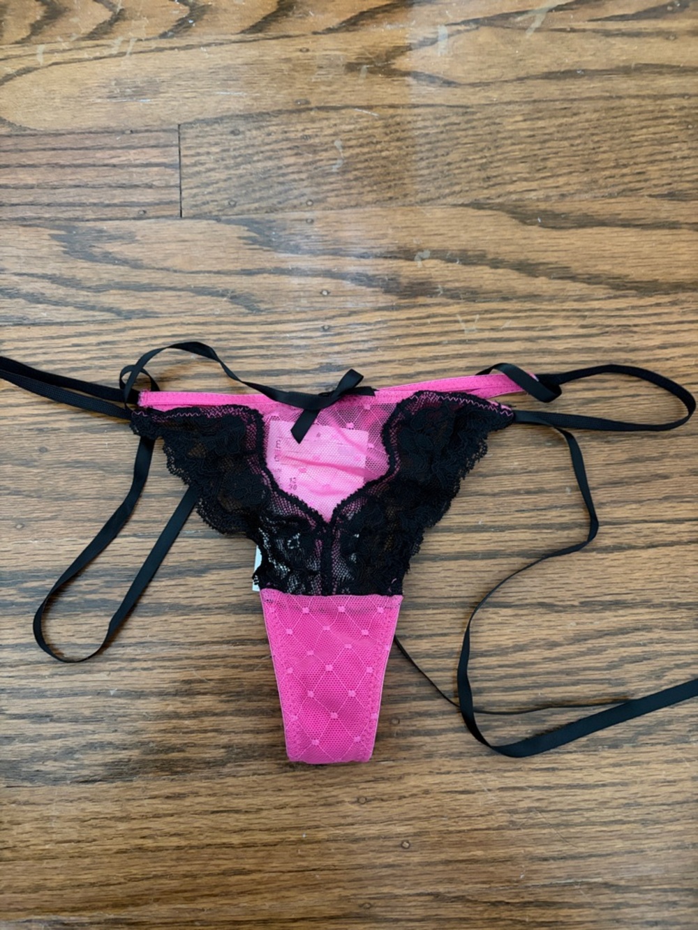 H&M Hot Pink & Black Lace Tie-Side Thong